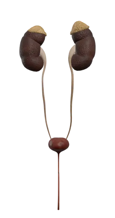 Kidneys and bladder in 3D, rendered in Anatomy Atlas 3D